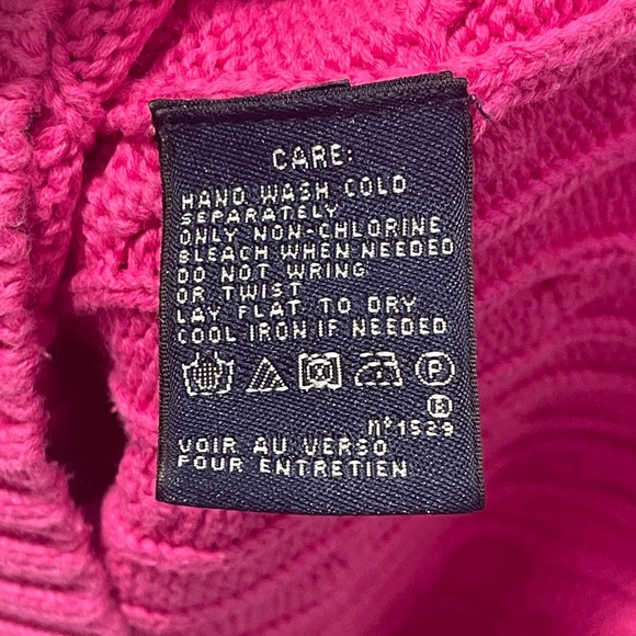 Ralph Lauren Sport Hot Pink V-Neck Cable Knit Sweater 100% Cotton Polo Vintage - Picture 4 of 5